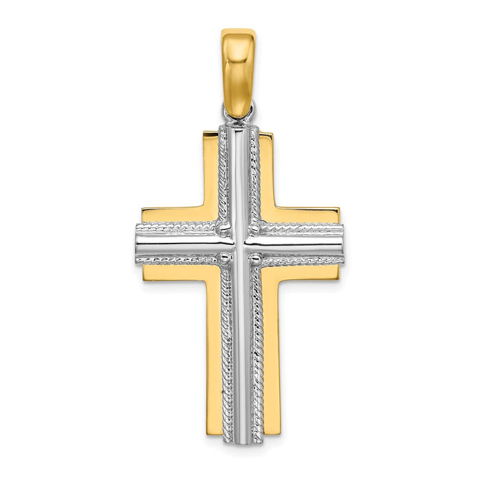 Million Charms 14K With Rhodium-Plated Rope Trim Relgious Cross Charm