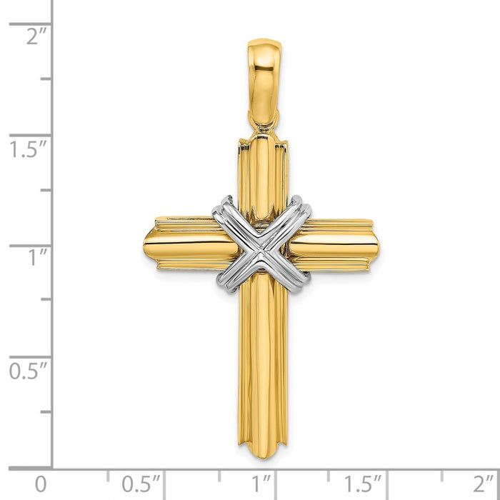 Million Charms 14K With Rhodium-Plated X Center Polished Cross