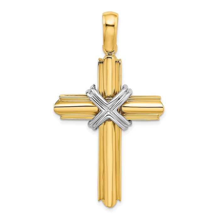 Million Charms 14K With Rhodium-Plated X Center Polished Cross
