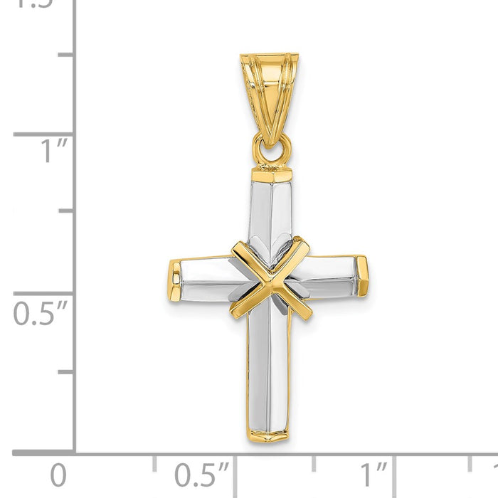 Million Charms 14K With Rhodium-Plated Polished Relgious Cross Charm