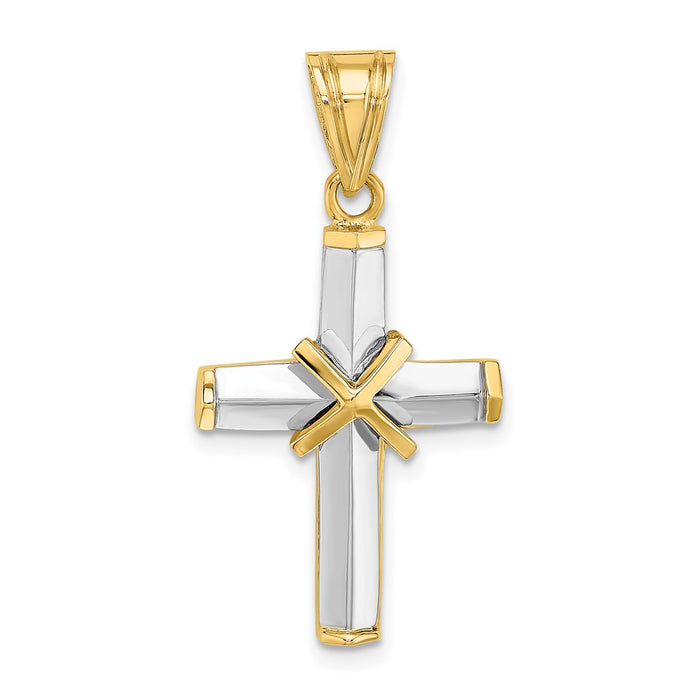 Million Charms 14K With Rhodium-Plated Polished Relgious Cross Charm