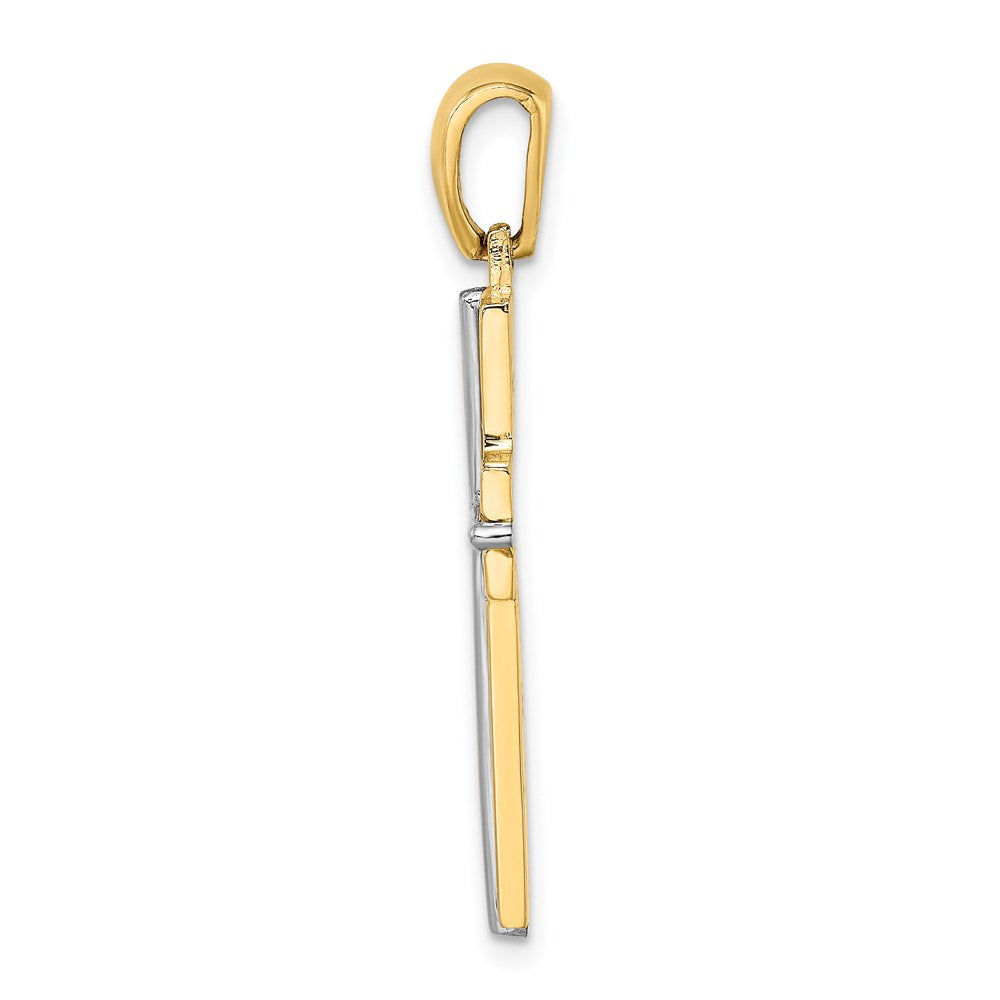 Million Charms 14K With Rhodium-Plated Block Relgious Cross Charm