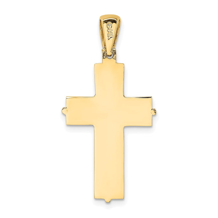 Million Charms 14K With Rhodium-Plated Block Relgious Cross Charm