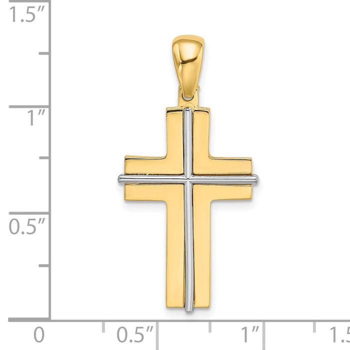 Million Charms 14K With Rhodium-Plated Block Relgious Cross Charm