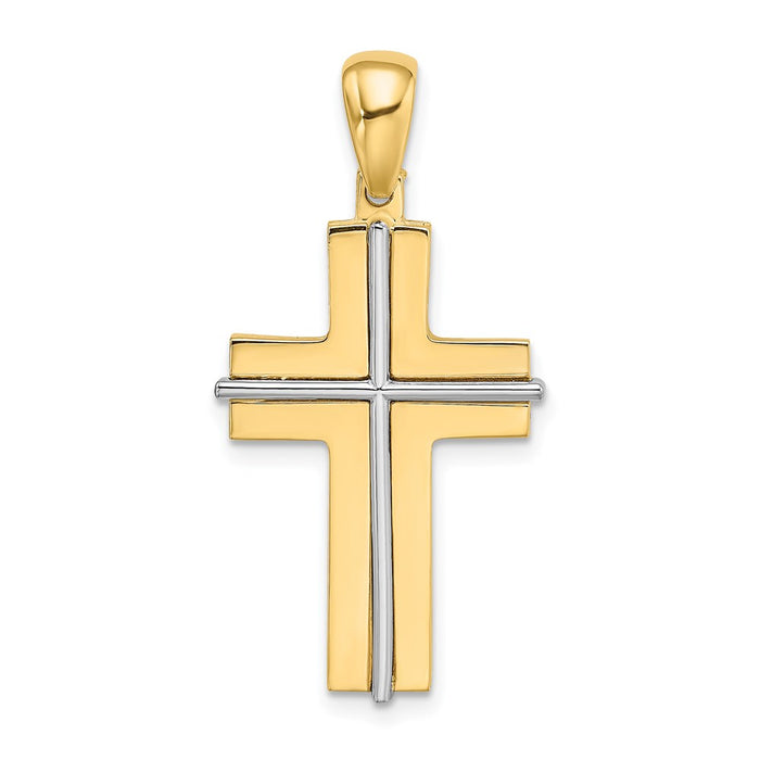Million Charms 14K With Rhodium-Plated Block Relgious Cross Charm