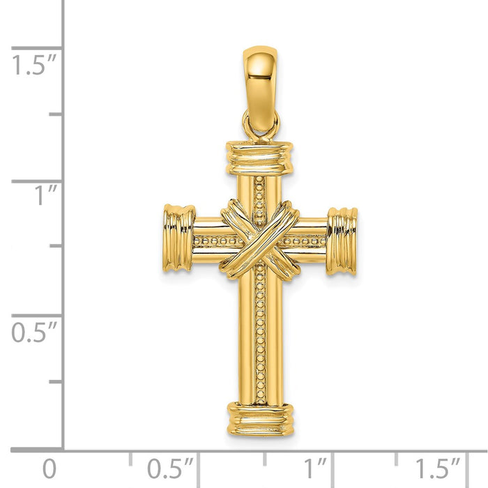 Million Charms 14K Yellow Gold Themed Polished With X In Center Of Relgious Cross Charm