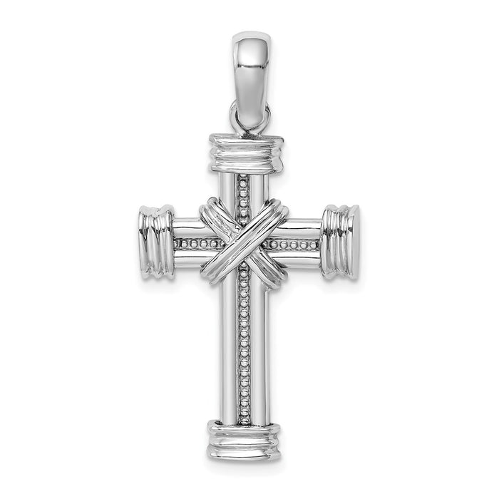 Million Charms 14K White Gold Themed Polished With X In Center Of Relgious Cross Charm