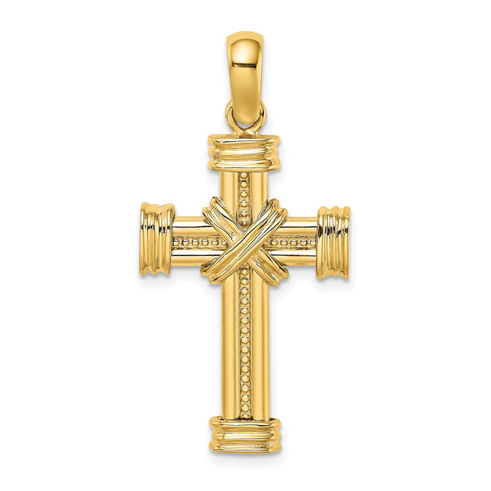 Million Charms 14K Yellow Gold Themed Polished With X In Center Of Relgious Cross Charm