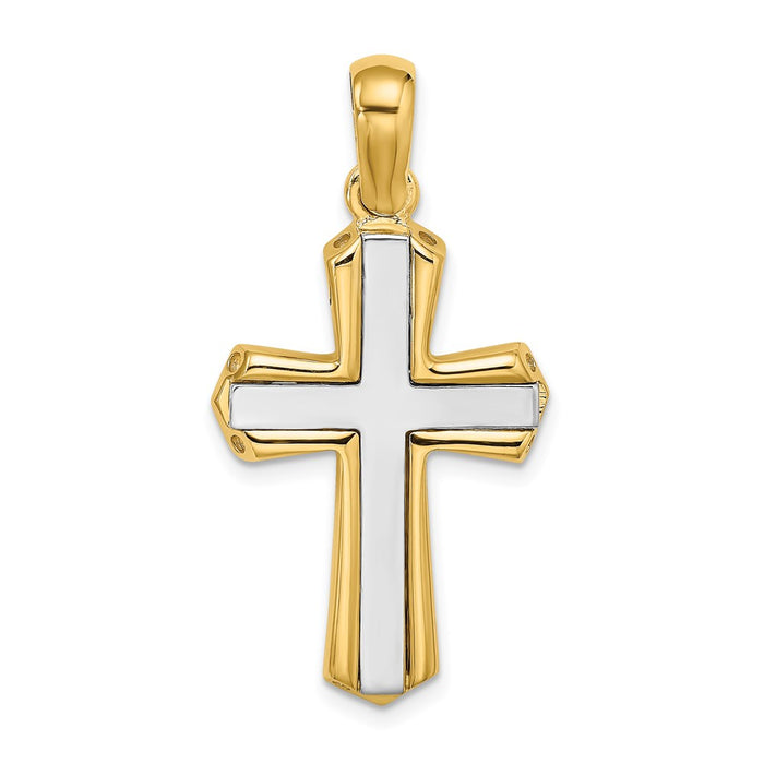 Million Charms 14K With Rhodium-Plated & Polished Relgious Cross Charm