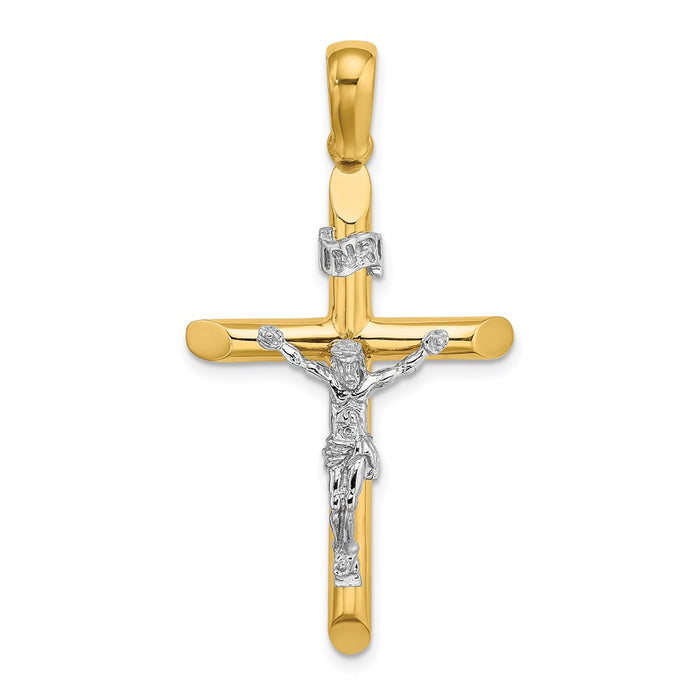 Million Charms 14K With Rhodium-Plated & Polished Relgious Crucifix Charm