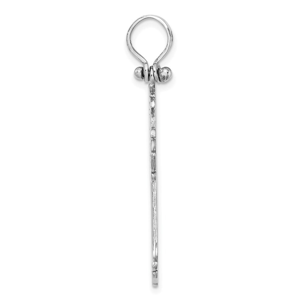 Million Charms 14K White Gold Themed With Fancy Cut-Out Design Relgious Cross Charm