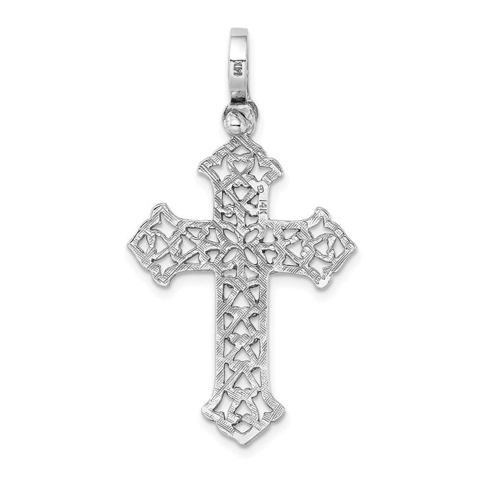 Million Charms 14K White Gold Themed With Fancy Cut-Out Design Relgious Cross Charm