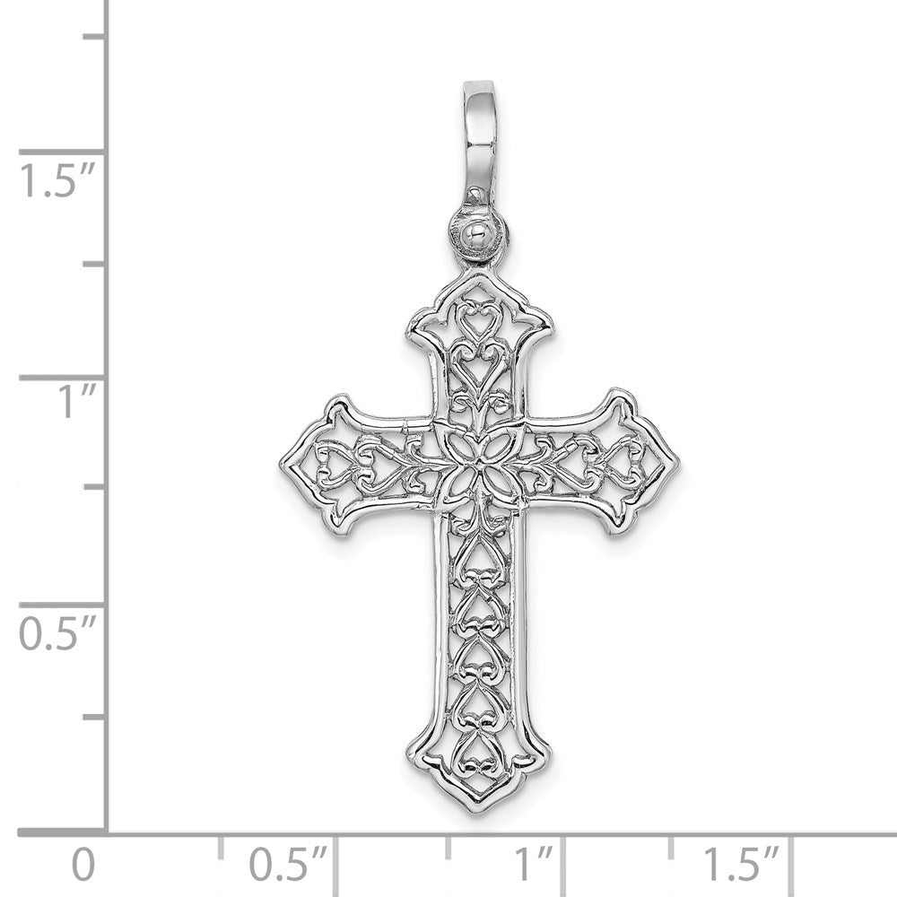 Million Charms 14K White Gold Themed With Fancy Cut-Out Design Relgious Cross Charm