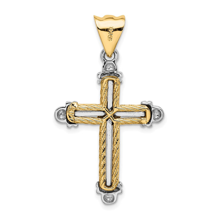 Million Charms 14K With Rhodium-Plated Rope Design Relgious Cross Charm
