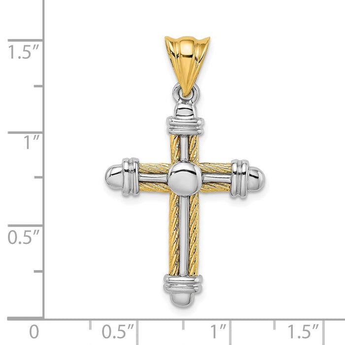 Million Charms 14K With Rhodium-Plated Rope Design Relgious Cross Charm