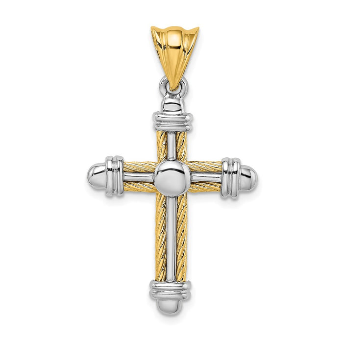 Million Charms 14K With Rhodium-Plated Rope Design Relgious Cross Charm