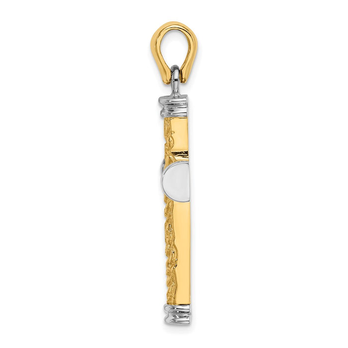 Million Charms 14K With Rhodium-Plated Scroll & Double Endcaps Relgious Cross Charm