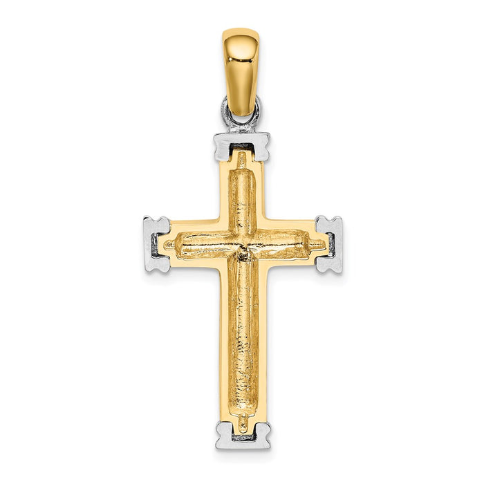 Million Charms 14K With Rhodium-Plated Scroll & Double Endcaps Relgious Cross Charm