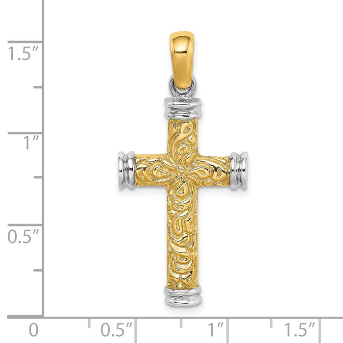 Million Charms 14K With Rhodium-Plated Scroll & Double Endcaps Relgious Cross Charm