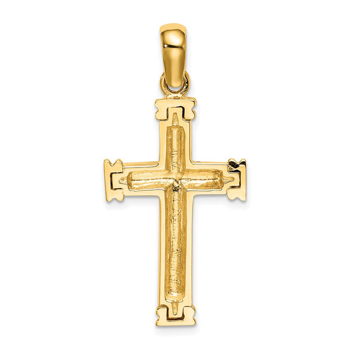 Million Charms 14K Yellow Gold Themed Scroll & Double Endcaps Relgious Cross Charm