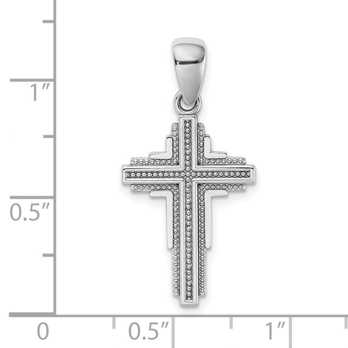 Million Charms 14K White Gold Themed Beaded Relgious Cross Pendant