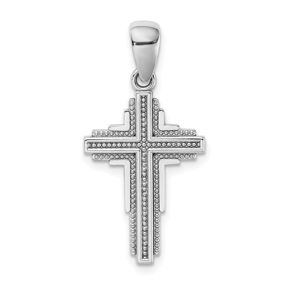 Million Charms 14K White Gold Themed Beaded Relgious Cross Pendant