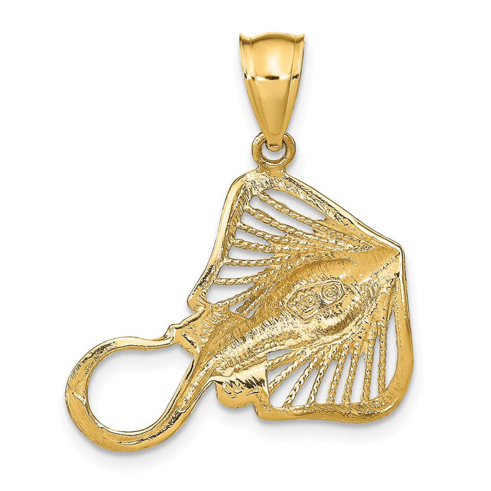 Million Charms 14K Yellow Gold Themed Polished & Beaded Accent Stingray Charm