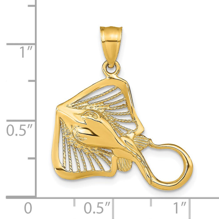 Million Charms 14K Yellow Gold Themed Polished & Beaded Accent Stingray Charm
