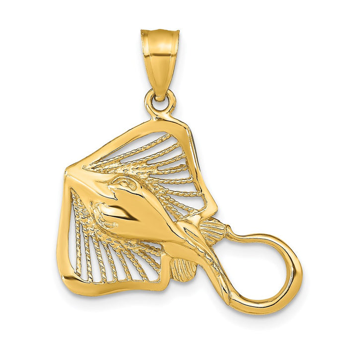 Million Charms 14K Yellow Gold Themed Polished & Beaded Accent Stingray Charm