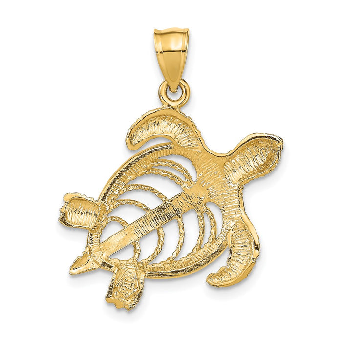 Million Charms 14K Yellow Gold Themed Polished & Beaded Accent Sea Turtle Charm