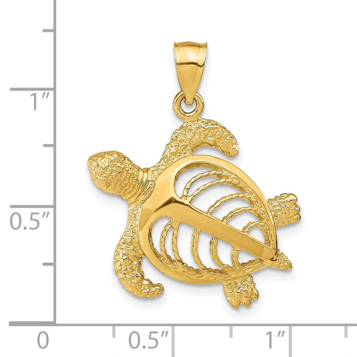 Million Charms 14K Yellow Gold Themed Polished & Beaded Accent Sea Turtle Charm
