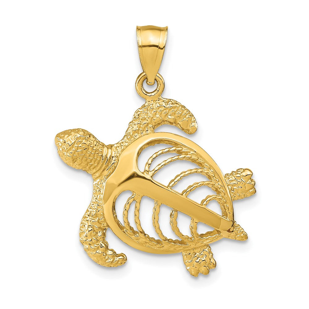 Million Charms 14K Yellow Gold Themed Polished & Beaded Accent Sea Turtle Charm