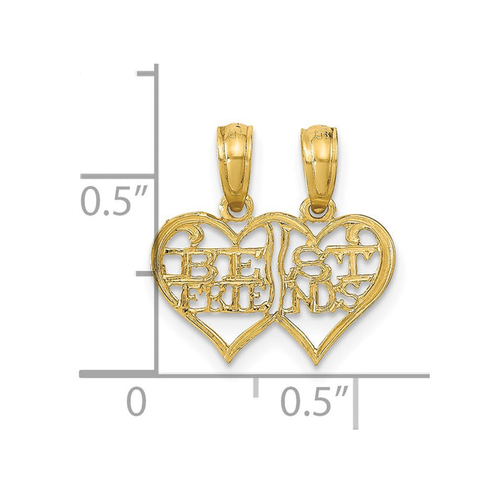 Million Charms 14K Yellow Gold Themed Polished 2 Piece Break Apart Best Friends Hearts Pendant