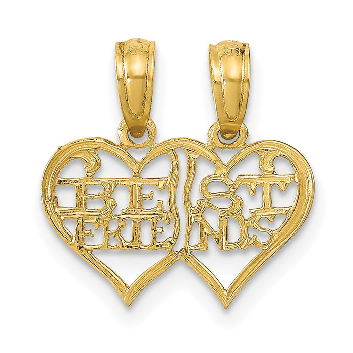 Million Charms 14K Yellow Gold Themed Polished 2 Piece Break Apart Best Friends Hearts Pendant