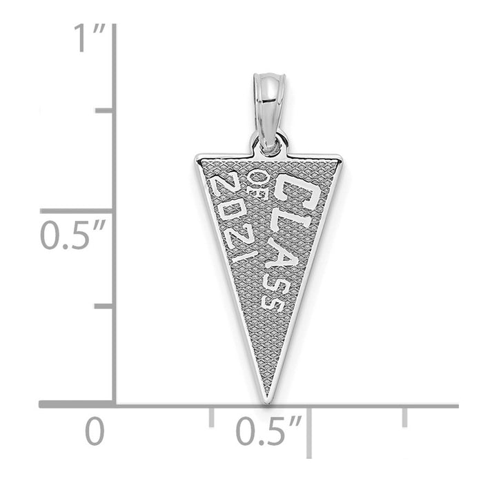 Million Charms 14K White Gold  Class Of 2021 Rally Flag / Graduation Necklace Charm Pendant