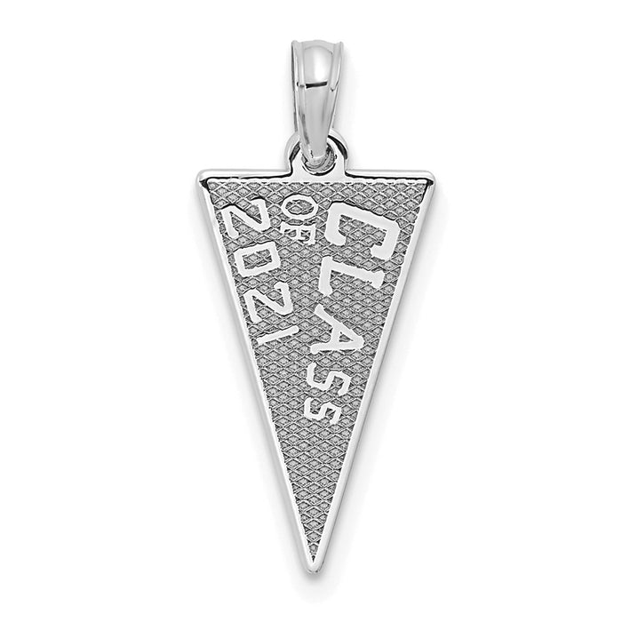 Million Charms 14K White Gold  Class Of 2021 Rally Flag / Graduation Necklace Charm Pendant