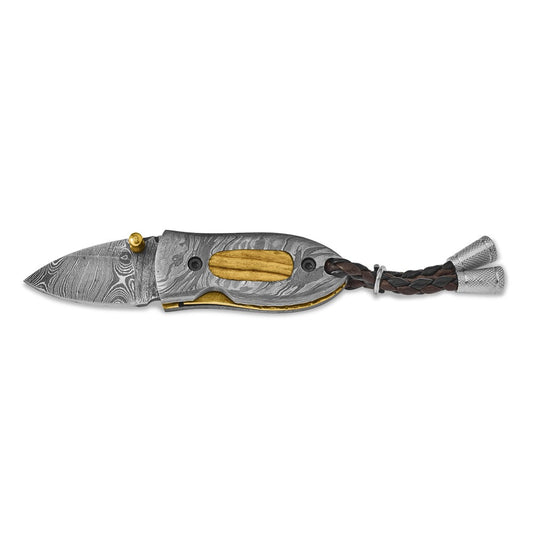 Damascus Steel 256 Layer Folding Blade Olive Wood & Damacus Handle Knife