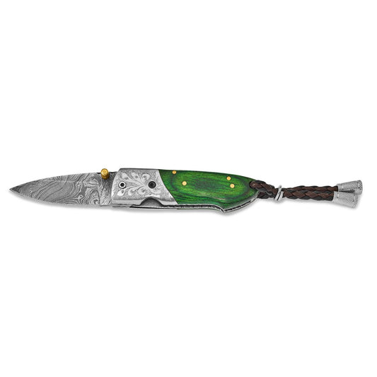 Damascus Steel 256 Layer Folding Blade Steel Guard Dyed Pakka Wood Handle