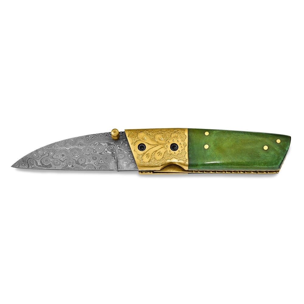 Damascus Steel 256 Layer Folding Blade Tinted Camel Bone Handle Knife