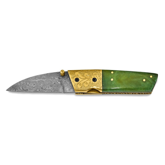 Damascus Steel 256 Layer Folding Blade Tinted Camel Bone Handle Knife