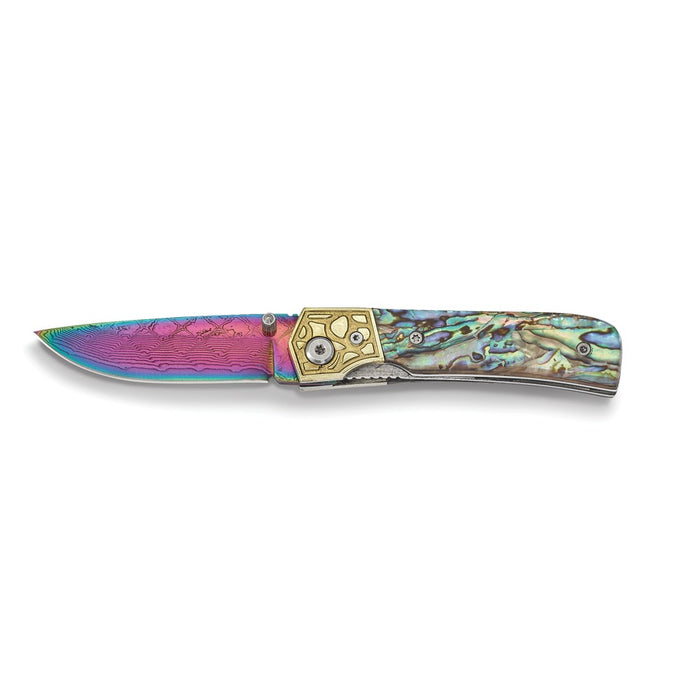 Damascus Steel 256 Layer Folding Blade Genuine Abalone Shell Handle Knife