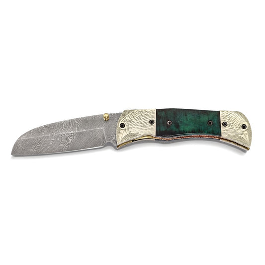 Damascus Steel 256 Layer Folding Blade Tinted Camel Bone Handle Knife