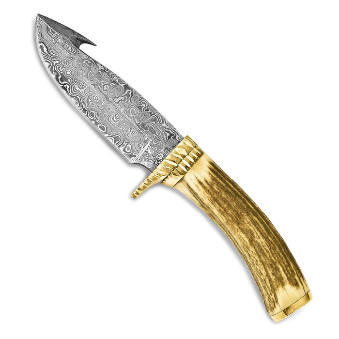 Damascus Steel 256 Layer Fixed Blade Staghorn Handle Brass Guard Knife