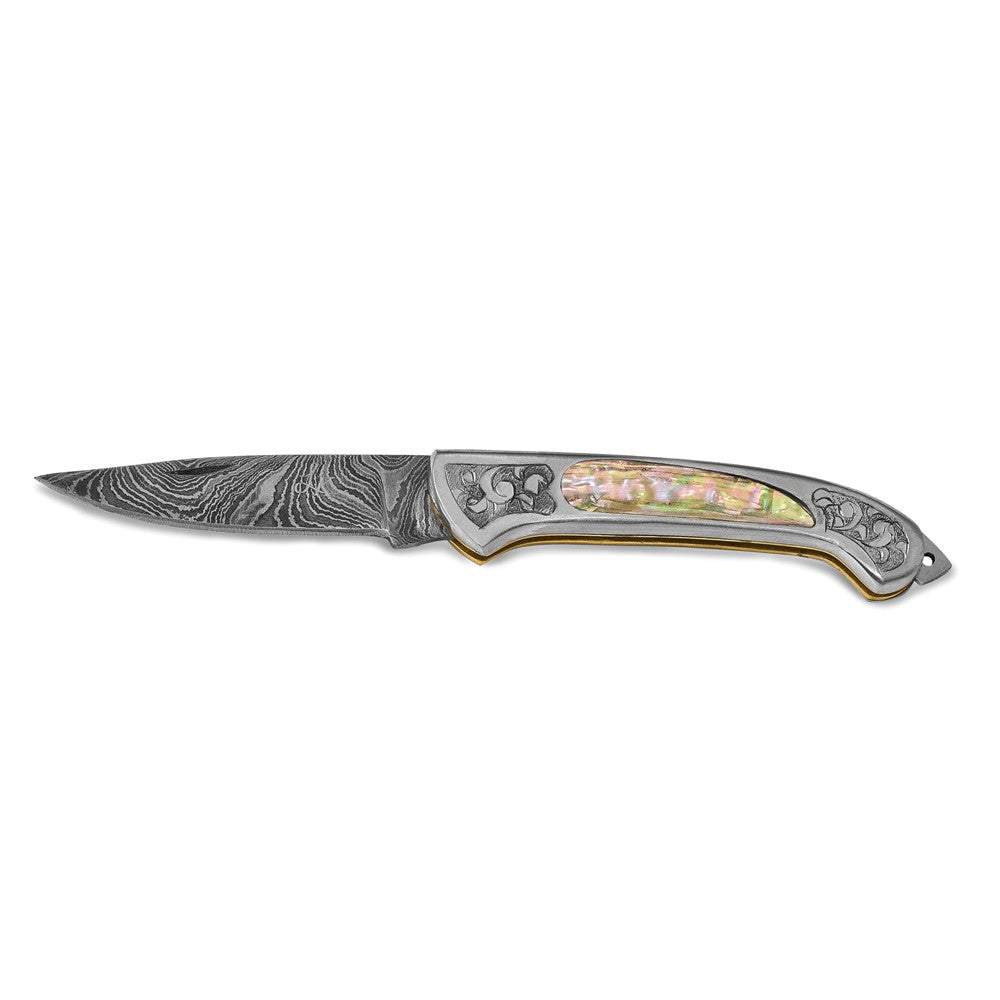 Damascus Steel 256 Layer Folding Blade Abalone Handle Knife