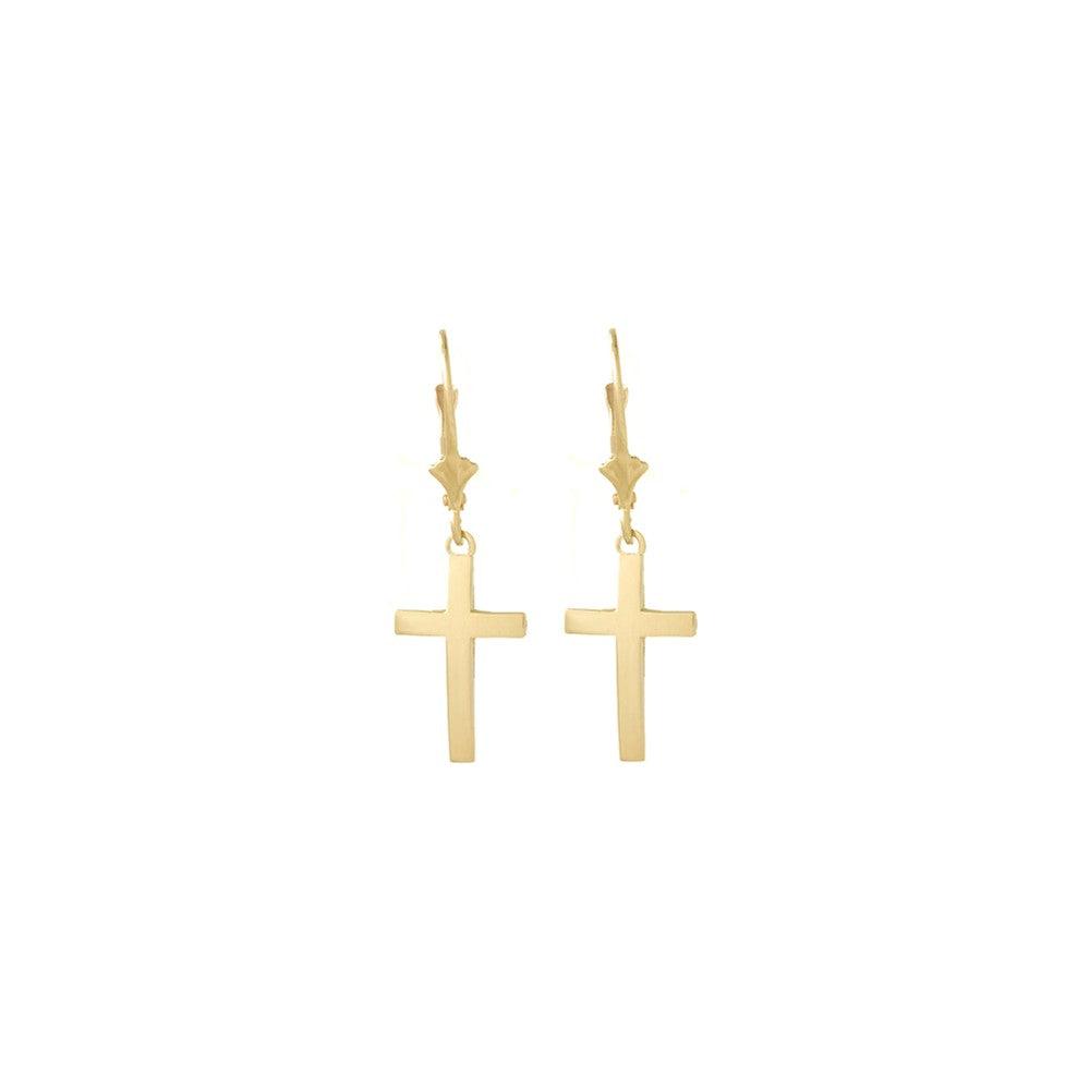 Million Charms 14k Yellow Gold Polished Cross Leverback Earrings, 33.22mm x 10.5mm
