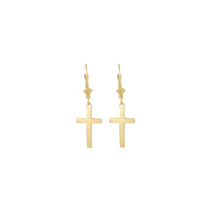 Million Charms 14k Yellow Gold Polished Cross Leverback Earrings, 33.22mm x 10.5mm