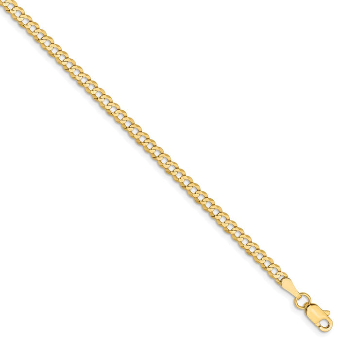 Million Charms 14k Yellow Gold 3.1mm Solid Polished Light Flat Cuban Chain, Chain Length: 7 inches