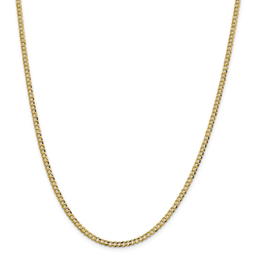 Million Charms 14k Yellow Gold, Necklace Chain, 3.1mm Solid Polished Light Flat Cuban Chain, Chain Length: 24 inches