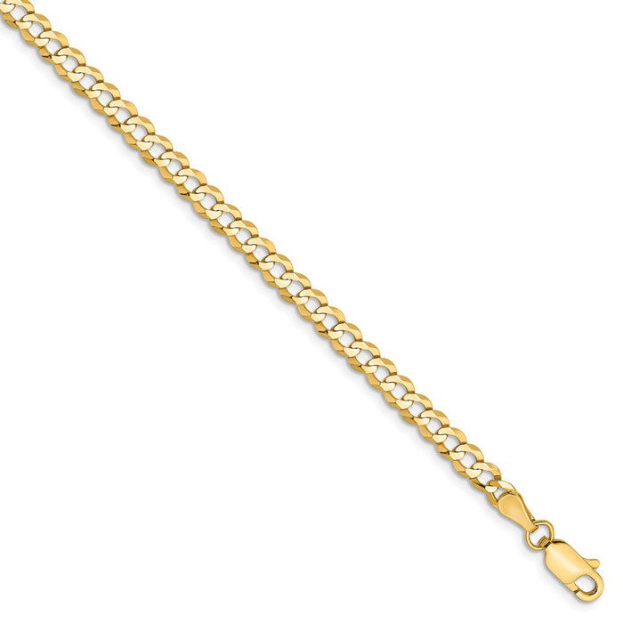 Million Charms 14k Yellow Gold 3.7mm Solid Polished Light Flat Cuban Chain, Chain Length: 7 inches
