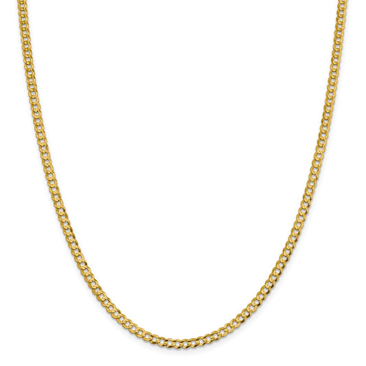 Million Charms 14k Yellow Gold, Necklace Chain, 3.7mm Solid Polished Light Flat Cuban Chain, Chain Length: 16 inches